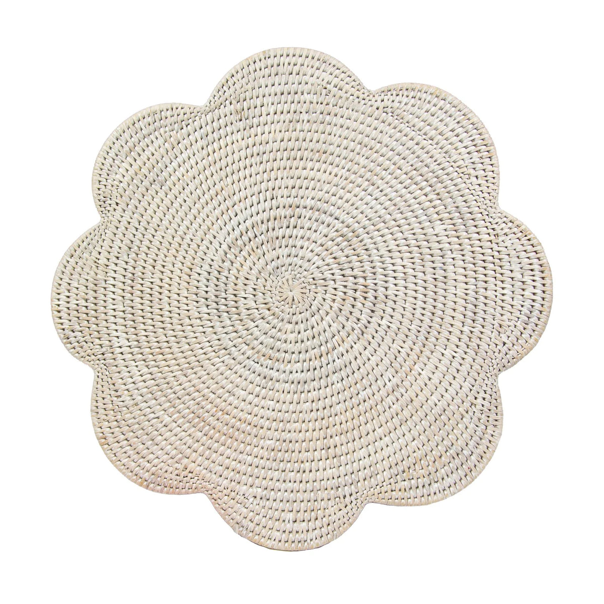 White Wash Rattan Scallop Placemat Wildflowers