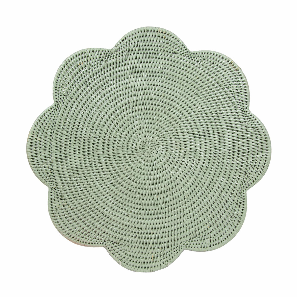 Pale Green Rattan Scallop Placemat Wildflowers