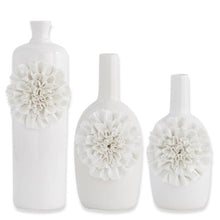  White Ceramic Vases w/ Raised Carnation