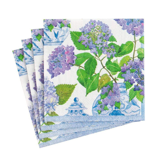 Hydrangea and Porcelain Cocktail Napkins 20/Pkg