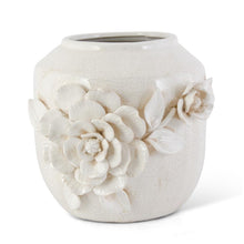  10" Cream Ceramic Crackled Vase w/ Roses