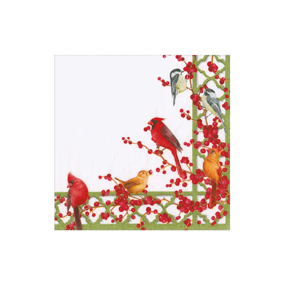 Winter Birds and Berries Cocktail Napkin