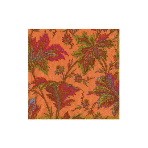 Paisley Leaves Coral  Cocktail Napkins