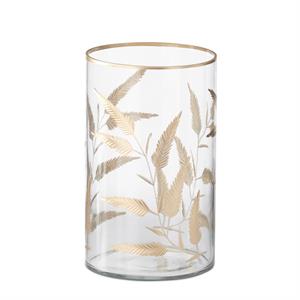 Gold Gilded Leaf Etched Cylinder Glass Vase