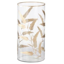  Gold Gilded Leaf Etched Cylinder Glass Vase