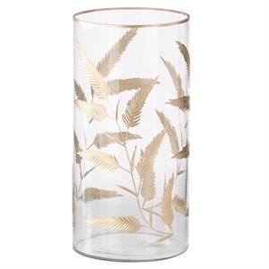 Gold Gilded Leaf Etched Cylinder Glass Vase