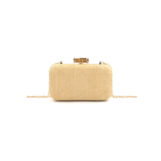 Diamond Raffia Clutch w/ Bamboo Clasp