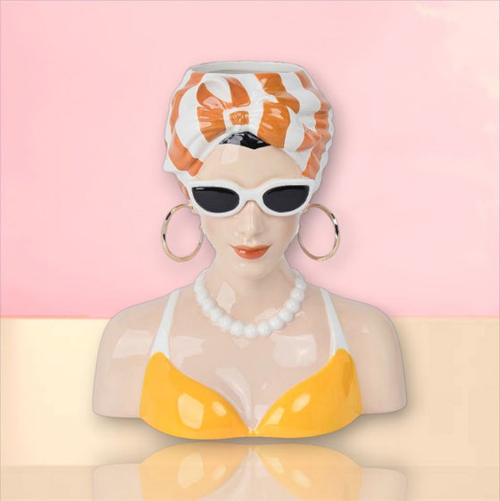 12" Orange Bathing Lady Vase