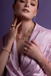 Half Pearl and Chain Magnet Short Necklace