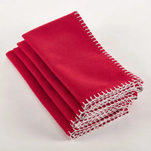  Set of 4 Napkins Red with White Whipstitch