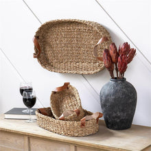  Oval Seagrass Tray w/ Leather Handles