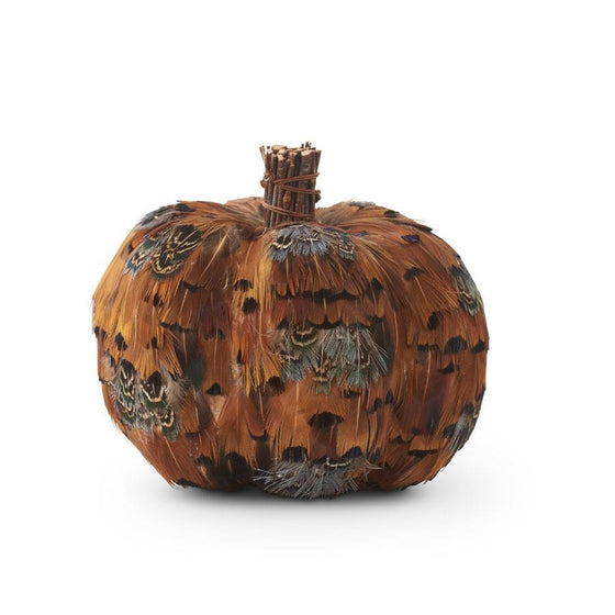 5 Inch Orange & Brown Feather Pumpkin