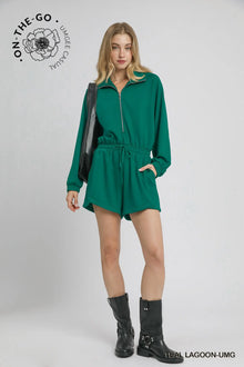  Luxeknit Half Zip Romper Green