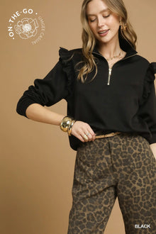  Luxeknit Ruffle Shoulder Quarter-Zip Pullover