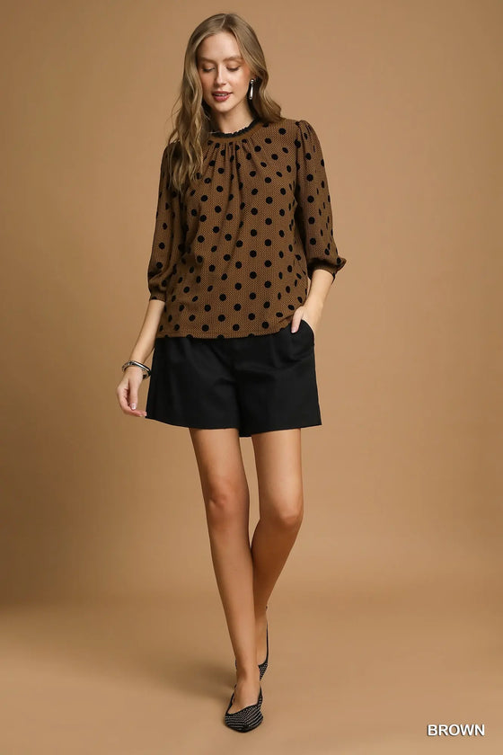Brown with Black Polkadot Shirt