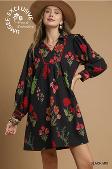 Mix Floral Collared Shift Dress