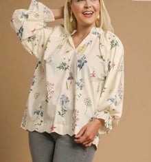  Floral Ruffle Neck Blouse in Floral Design