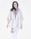 Plush Vegan Fur Trim Ruana w/ Front Tuck