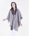 Plush Vegan Fur Trim Ruana w/ Front Tuck