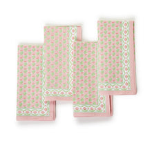  Floral Pink and Green Set/4 Napkins