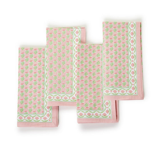 Floral Pink and Green Set/4 Napkins