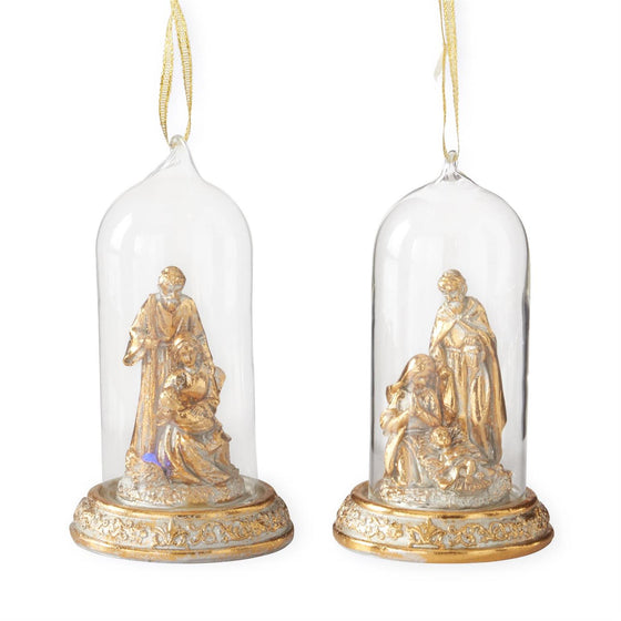 5" LED Gold Nativity Cloche Ornaments
