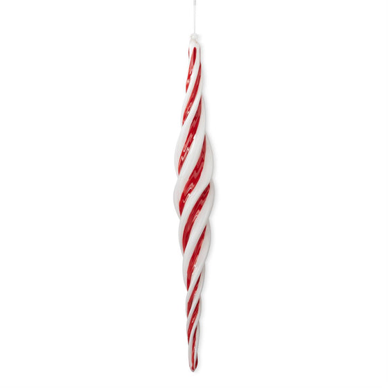 17.5 Inch Red & White Glass Icicle Ornament