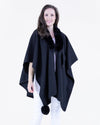 Plush Vegan Fur Trim Ruana w/ Front Tuck