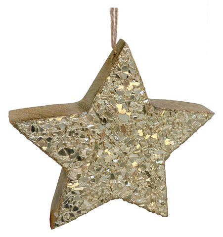 Wood Glitter Star Ornament