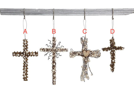 Wire Cross with Beads Ornament