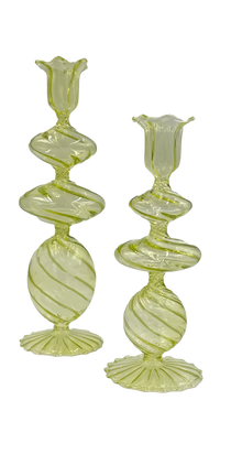  Glass Green Swirl Candlestick