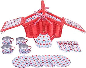 Tin Tea Set and Basket