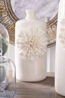  White Ceramic Bottle with Carnation - Large