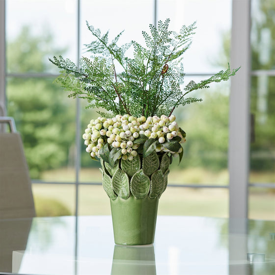 Green Vase with Leaves