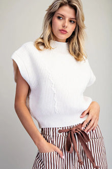  Mock Neck Sleeveless Cropped Sweater
