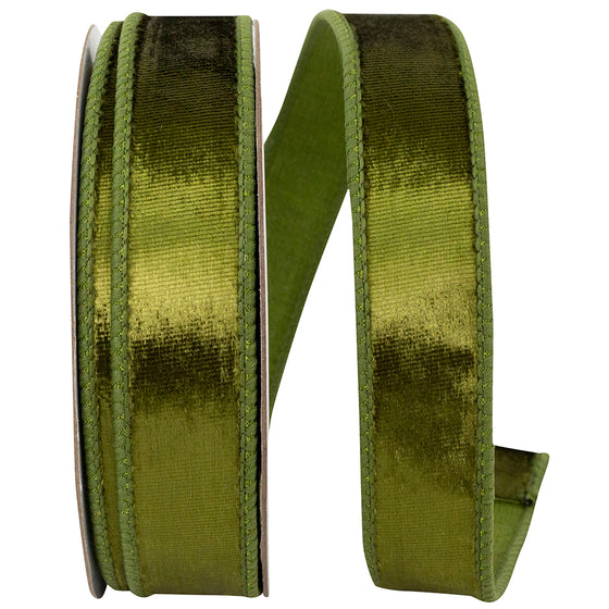 Olive Plush Velvet Wired Edge 1"