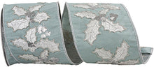  4" Aqua Holly Embroidered Ribbon