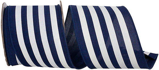 4" Navy and White Stripe Ribbon