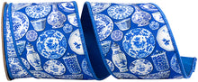  Blue and White Chinoiserie Wired Ribbon 4"