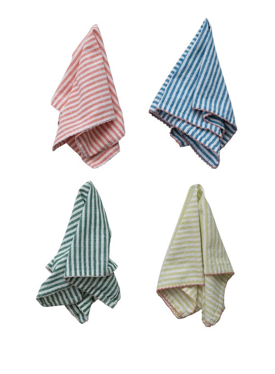 Striped Napkins w/ Stitched Colored Trim Set/4
