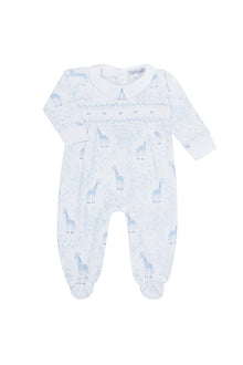  Blue Giraffe Smocked Footie