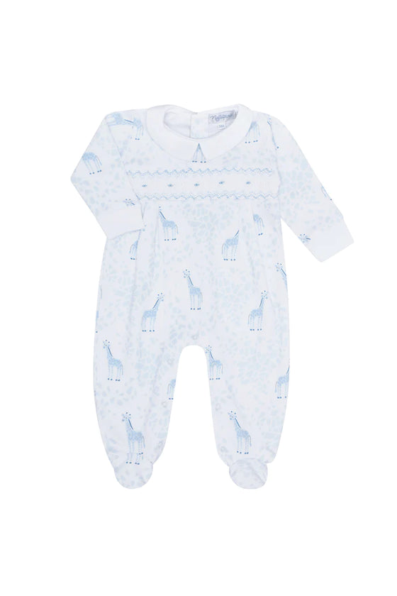 Blue Giraffe Smocked Footie