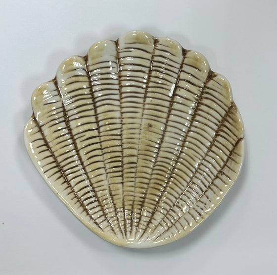Handpainted 6" x 6" Cream/Brown Shell Dish