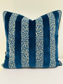  Guepard Blue Needlepoint and Velvet Pillow
