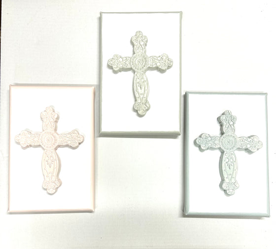 Handmade Imprinted Cross Art on Canvas 6" x 9"