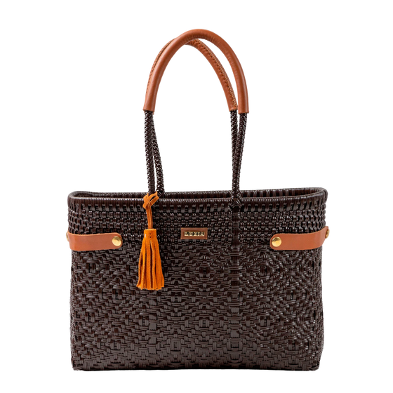 Medium Basket Tote Braided Solid Brown
