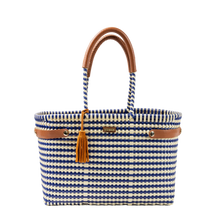  Medium Basket Tote Navy Blue and White