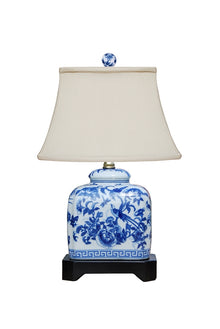  Blue and White Accent Lamp w/ Wood Base
