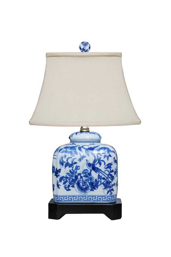 Blue and White Accent Lamp w/ Wood Base