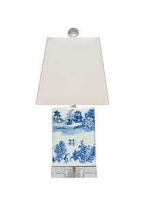  Blue and White Chinoiserie Lamp w/ Crystal Base